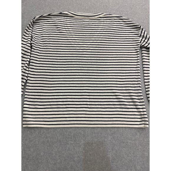 GAP Factory Stripe Linen-Blend V-Neck Sweater – White/Navy Stripe (Size M) - Picture 8 of 8